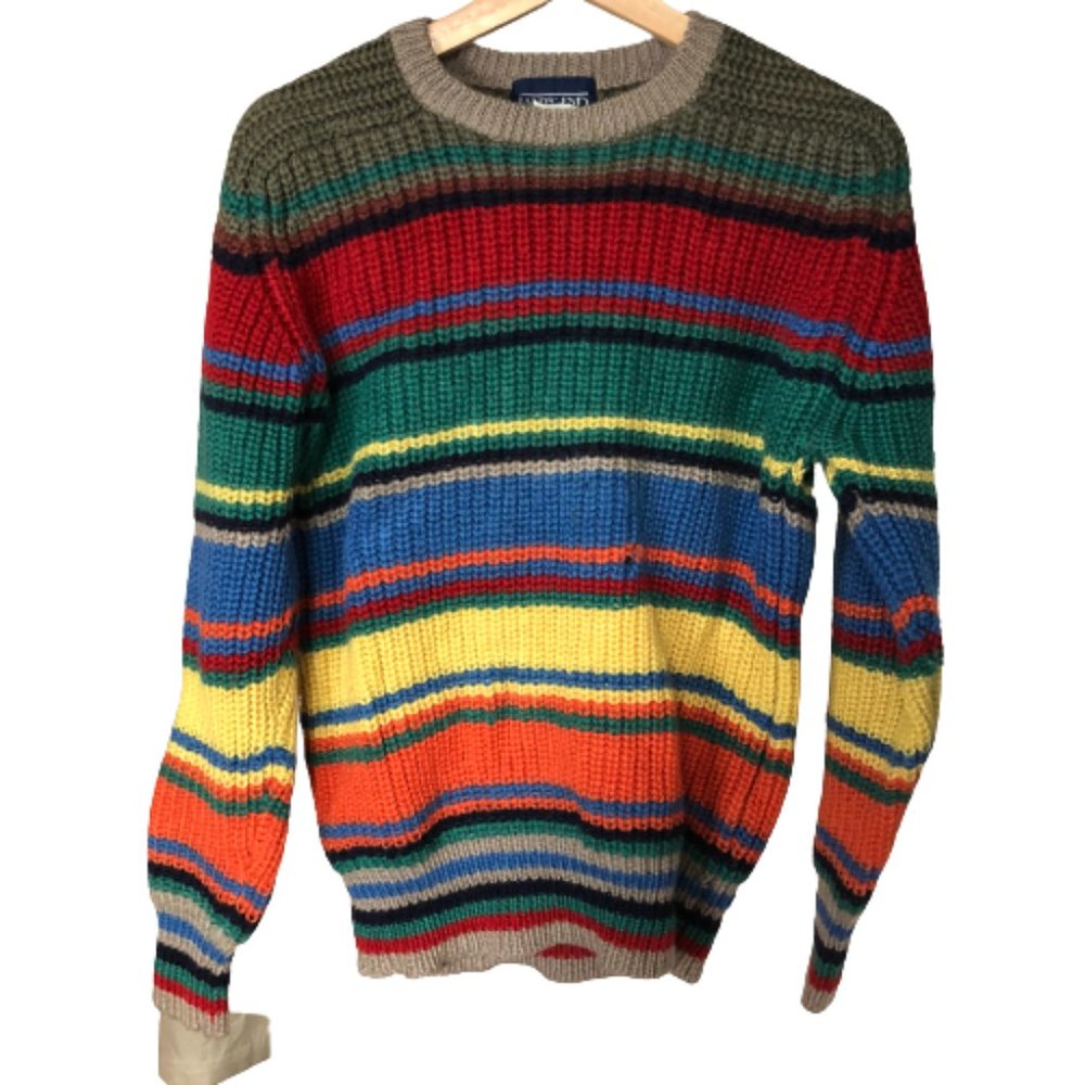 Vintage Hipster Lands End Wool Sweater Rainbow